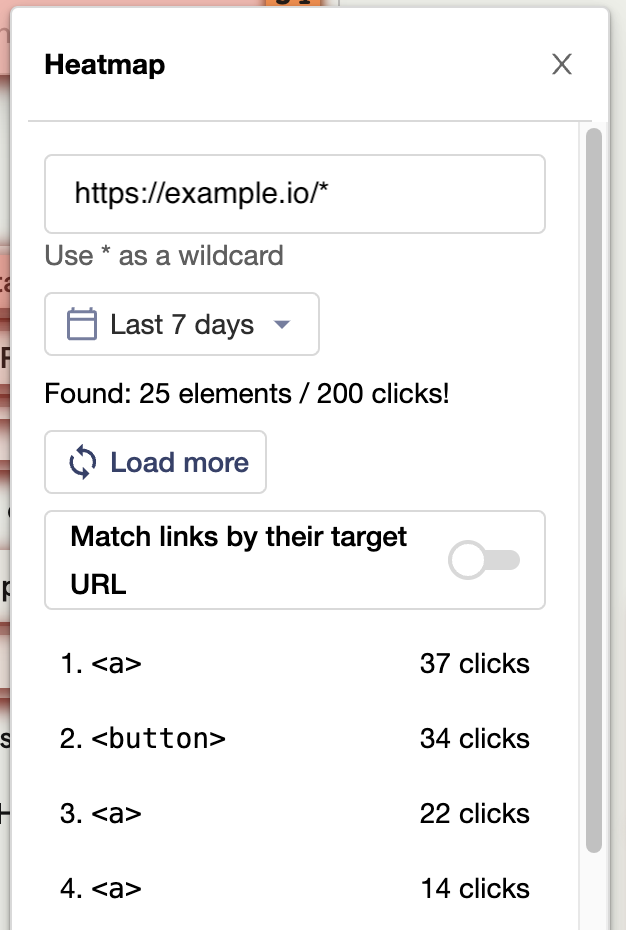 The heatmap floating window showing the options available when it is open